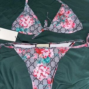 Gucci Floral Print Bikini - Gray and Pink